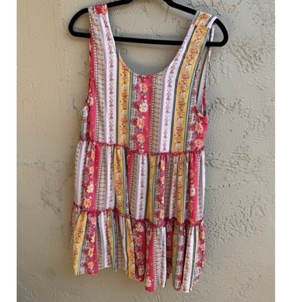 ONeill Women Floral Stripe Tiered Babydoll Tank Top SMALL Boho Festival Flowy